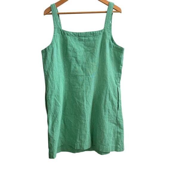 A New Day Green Linen Tank Dress L Summer Casual Pockets Cottagecore Coastal - Picture 6 of 9